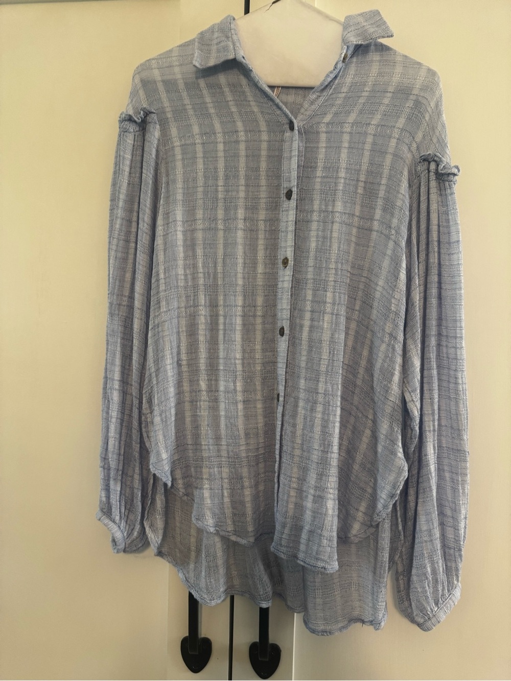 Free People Light Blue Plaid Button-Down Shirt